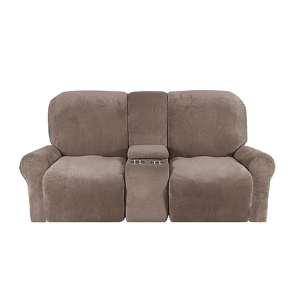Velvet Plush 2 Seater Recliner Sofa Cover with Cup Holder Openings