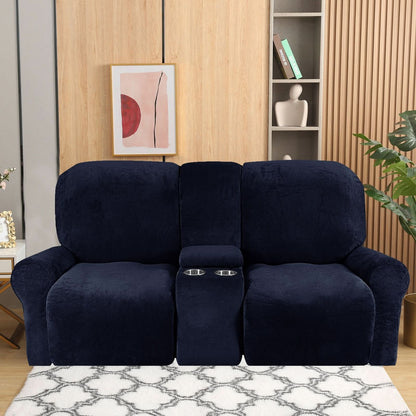Velvet Plush 2 Seater Recliner Sofa Cover with Cup Holder Openings