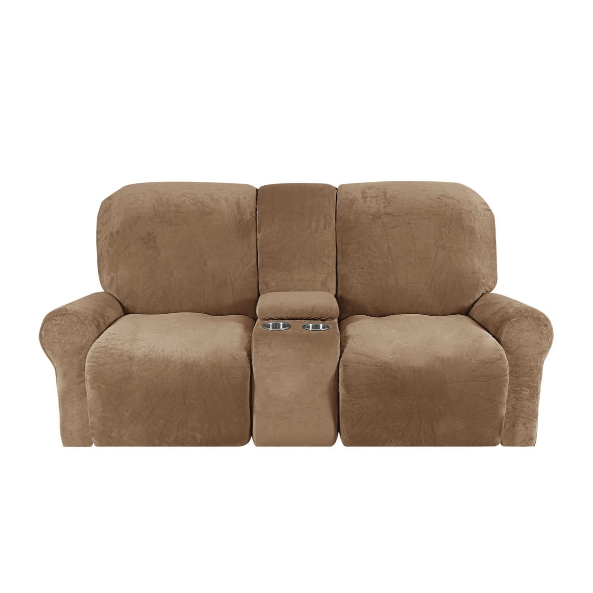 Velvet Plush 2 Seater Recliner Sofa Cover with Cup Holder Openings
