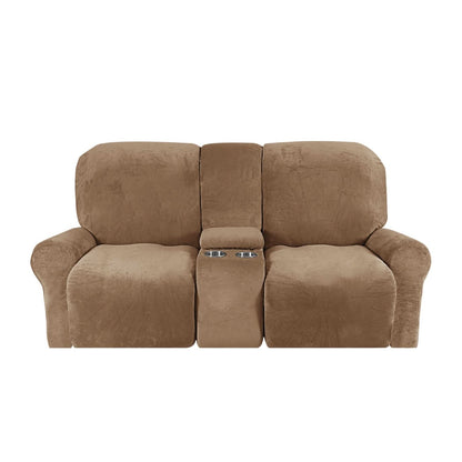 Velvet Plush 2 Seater Recliner Sofa Cover with Cup Holder Openings