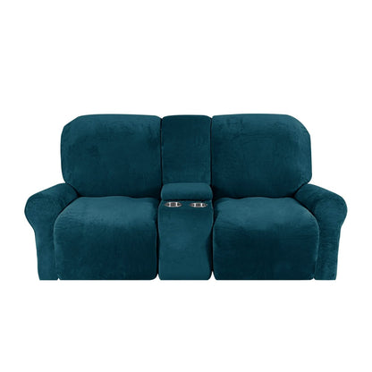 Velvet Plush 2 Seater Recliner Sofa Cover with Cup Holder Openings