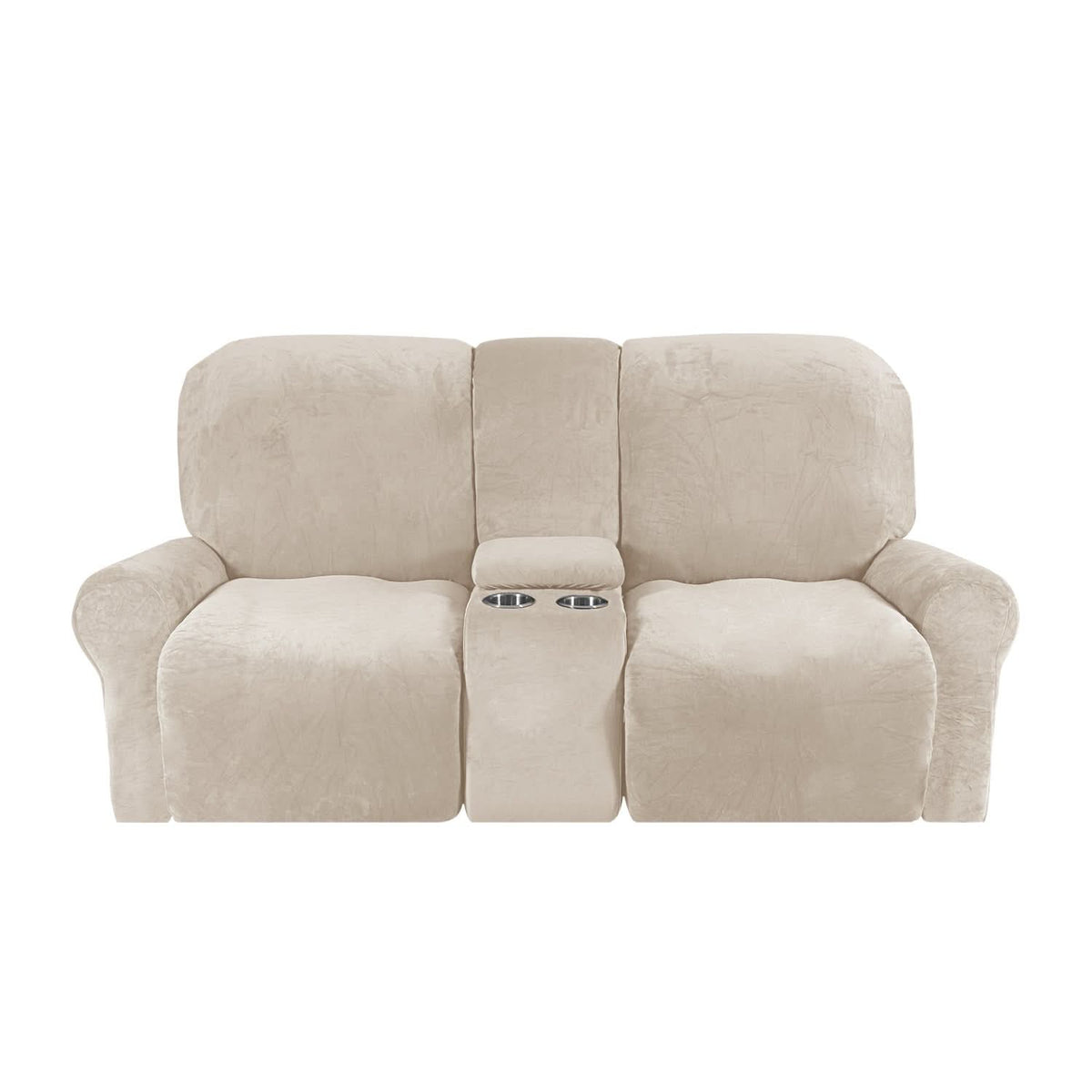 Velvet Plush 2 Seater Recliner Sofa Cover with Cup Holder Openings