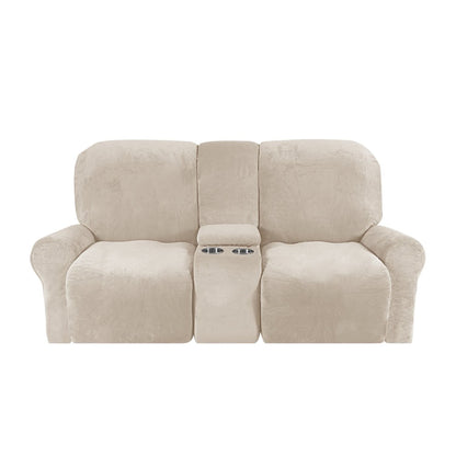 Velvet Plush 2 Seater Recliner Sofa Cover with Cup Holder Openings