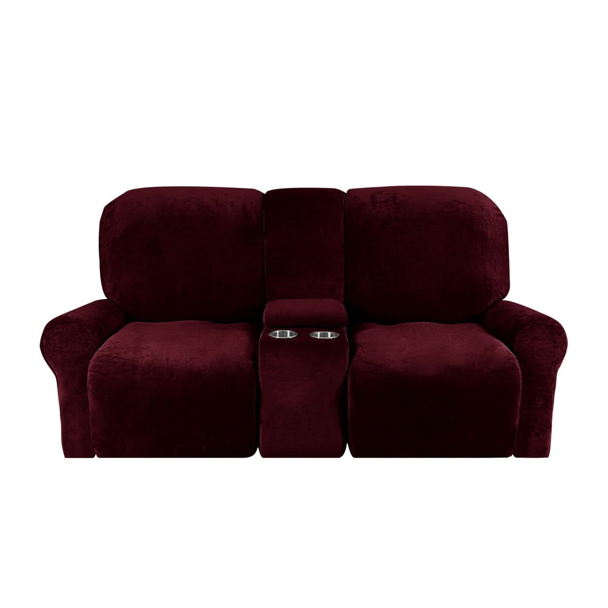 Velvet Plush 2 Seater Recliner Sofa Cover with Cup Holder Openings