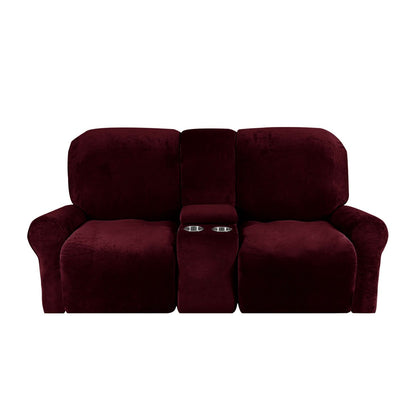 Velvet Plush 2 Seater Recliner Sofa Cover with Cup Holder Openings