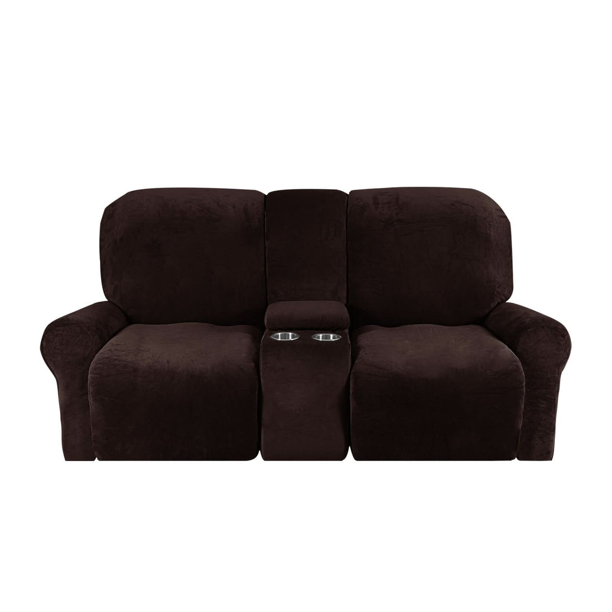 Velvet Plush 2 Seater Recliner Sofa Cover with Cup Holder Openings