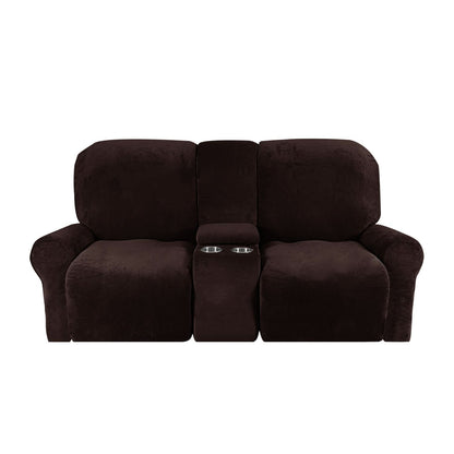 Velvet Plush 2 Seater Recliner Sofa Cover with Cup Holder Openings