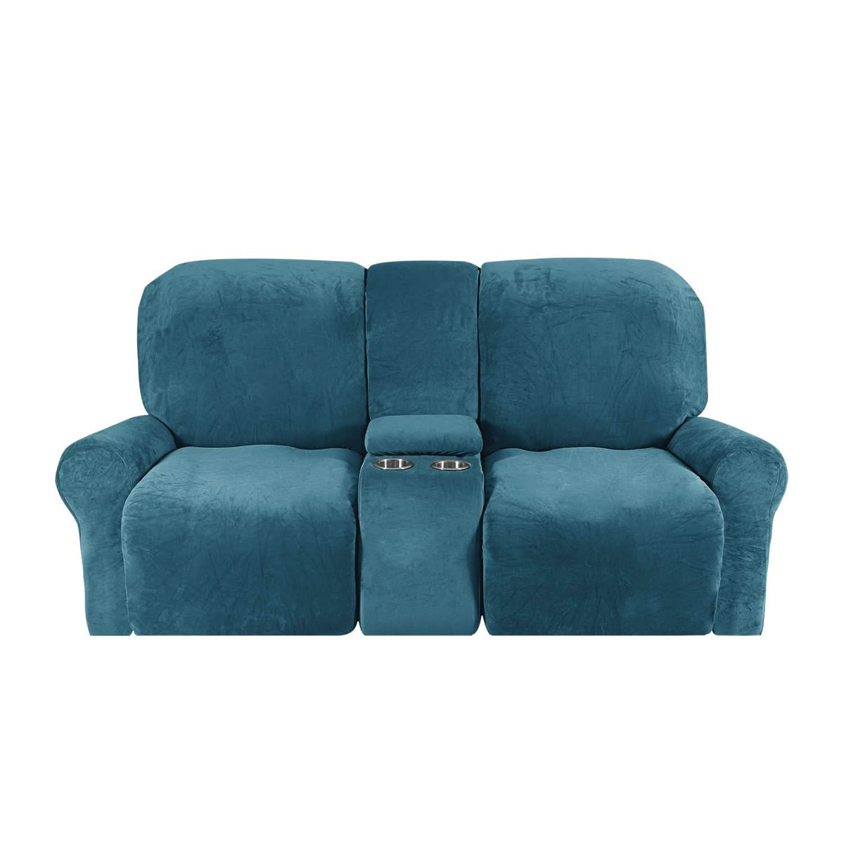Velvet Plush 2 Seater Recliner Sofa Cover with Cup Holder Openings