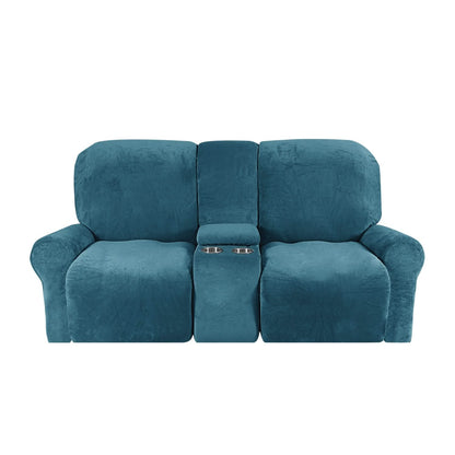 Velvet Plush 2 Seater Recliner Sofa Cover with Cup Holder Openings