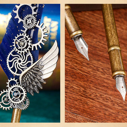 Vintage Feather Calligraphy Dip Pen Writing Set