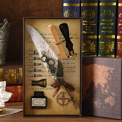 Vintage Feather Calligraphy Dip Pen Writing Set