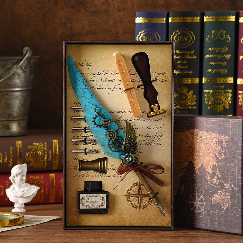 Vintage Feather Calligraphy Dip Pen Writing Set