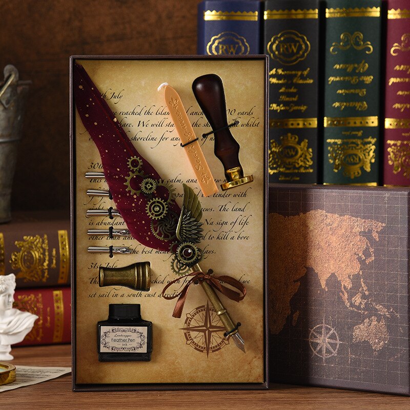 Vintage Feather Calligraphy Dip Pen Writing Set