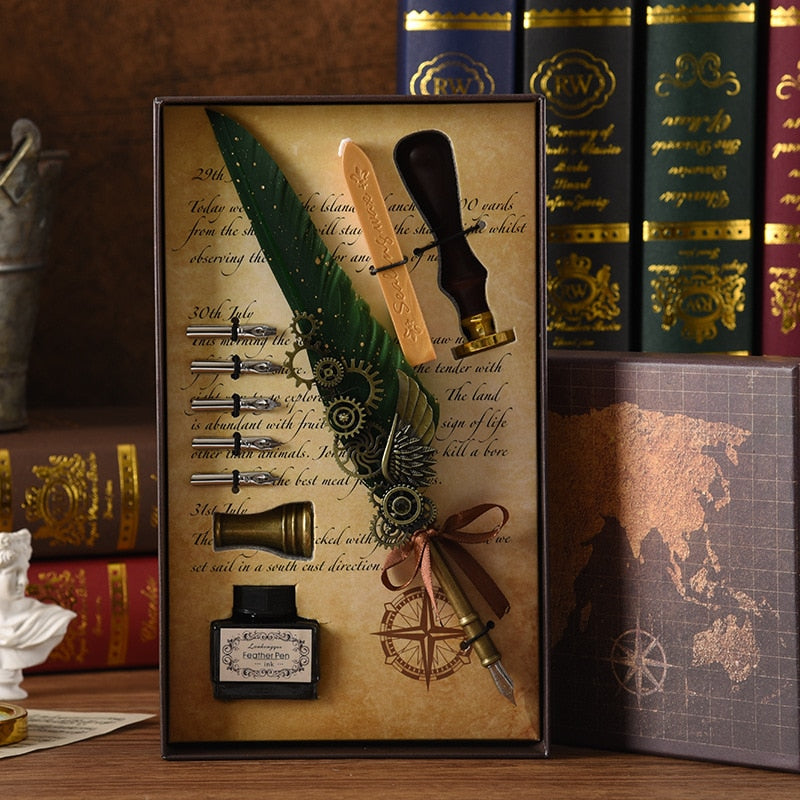 Vintage Feather Calligraphy Dip Pen Writing Set