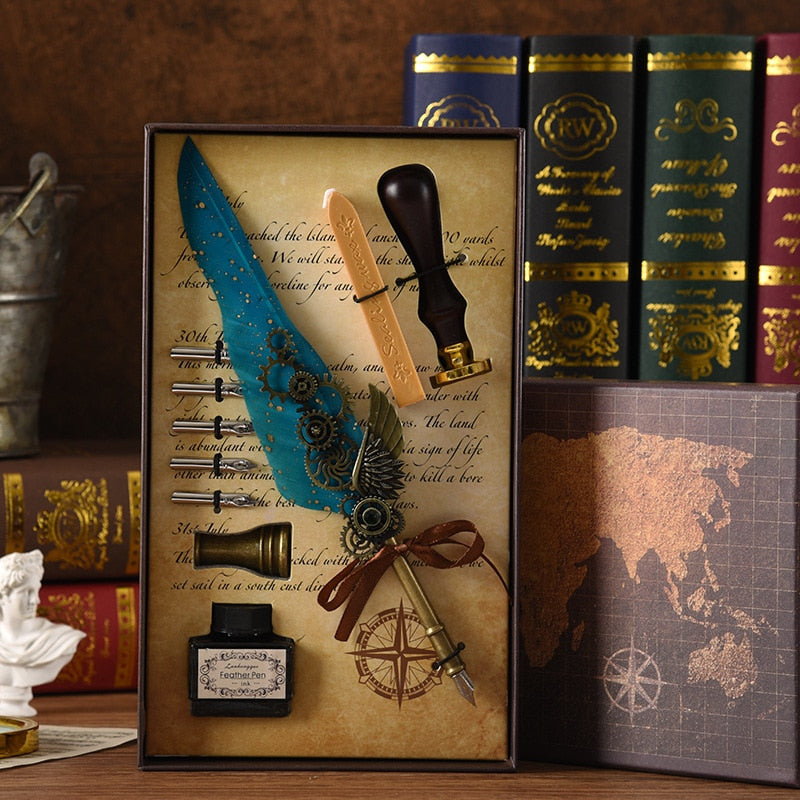 Vintage Feather Calligraphy Dip Pen Writing Set