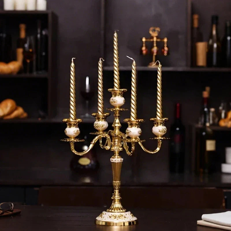 Vintage Gold Metal Taper Candle Holder Centerpiece