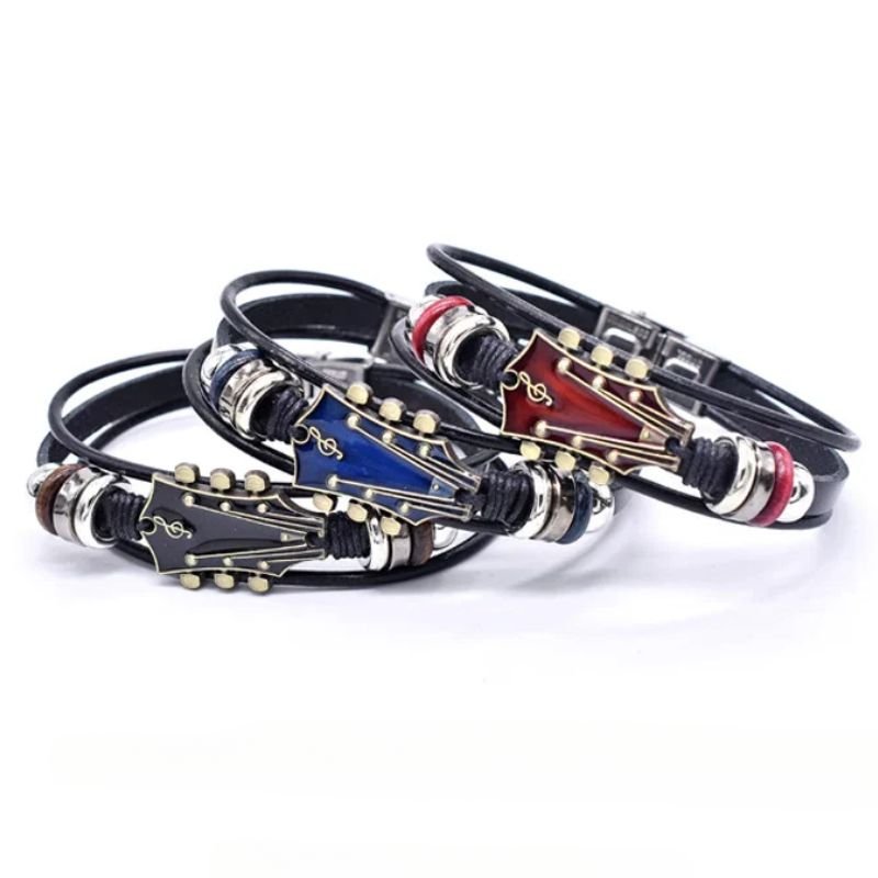 Vintage Guitar Leather Bracelet Adjustable Wristband
