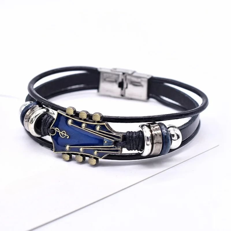 Vintage Guitar Leather Bracelet Adjustable Wristband