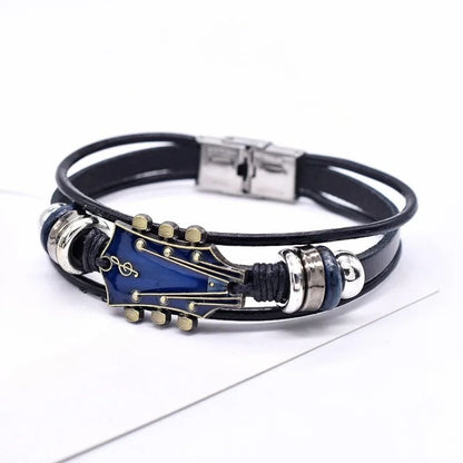 Vintage Guitar Leather Bracelet Adjustable Wristband