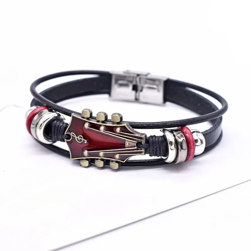 Vintage Guitar Leather Bracelet Adjustable Wristband