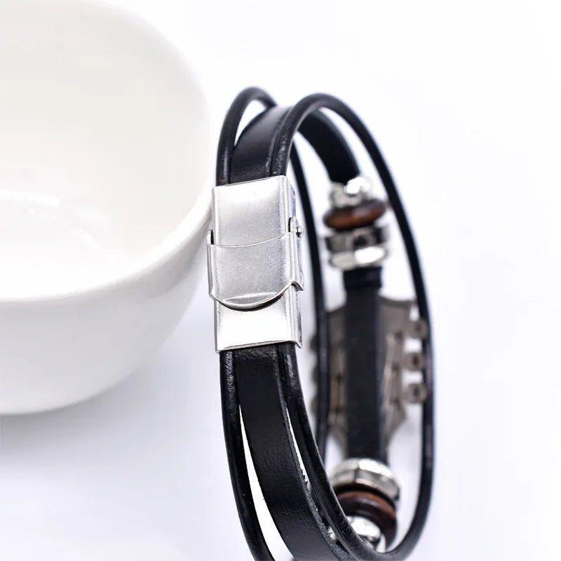 Vintage Guitar Leather Bracelet Adjustable Wristband