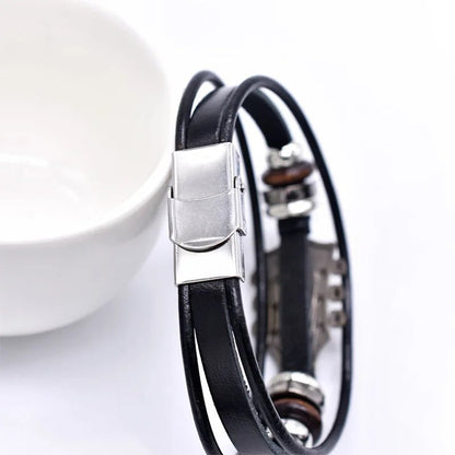 Vintage Guitar Leather Bracelet Adjustable Wristband