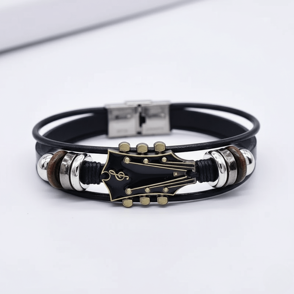 Vintage Guitar Leather Bracelet Adjustable Wristband