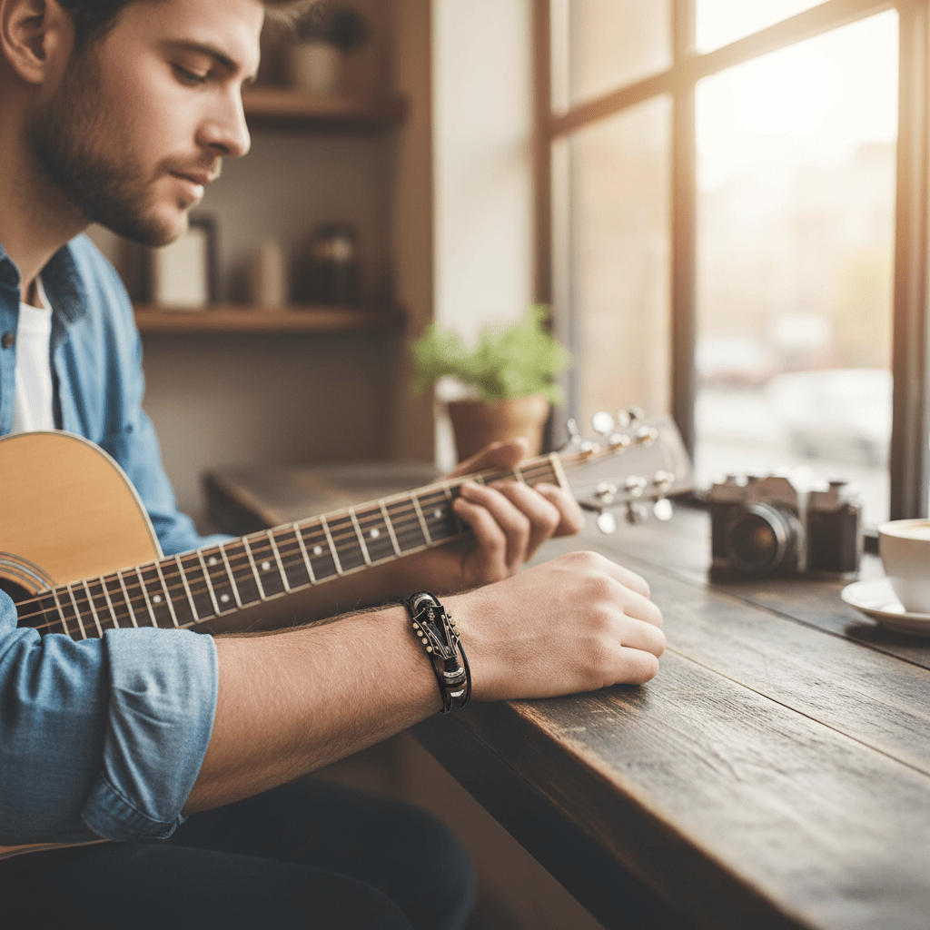 Vintage Guitar Leather Bracelet Adjustable Wristband