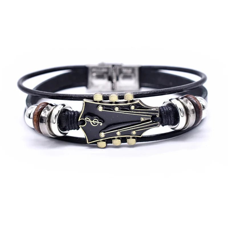 Vintage Guitar Leather Bracelet Adjustable Wristband