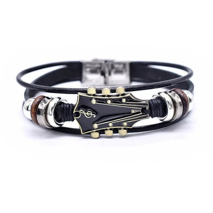 Vintage Guitar Leather Bracelet Adjustable Wristband