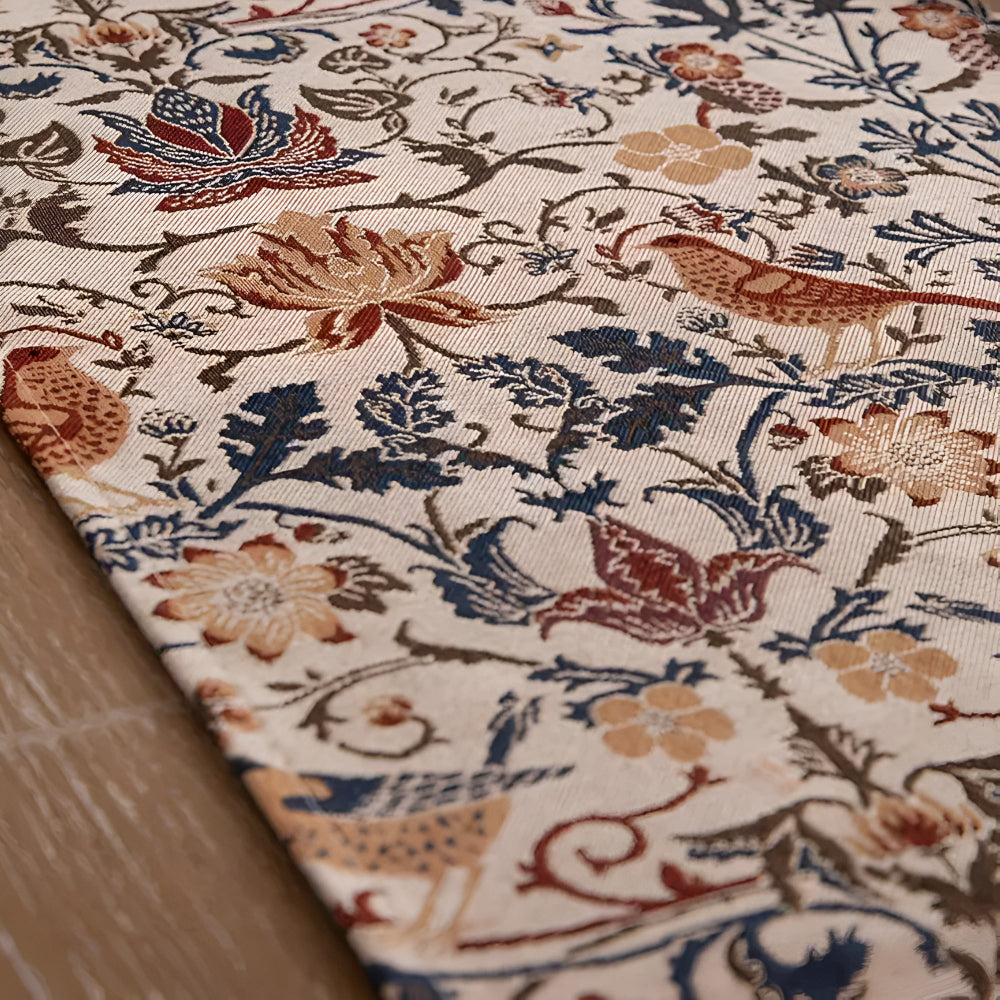 Vintage Jacquard Table Runner with Floral Bird Pattern and Tassels