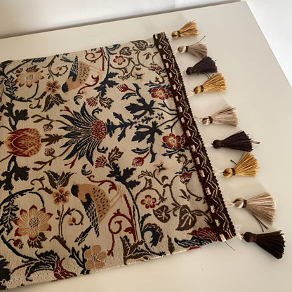 Vintage Jacquard Table Runner with Floral Bird Pattern and Tassels