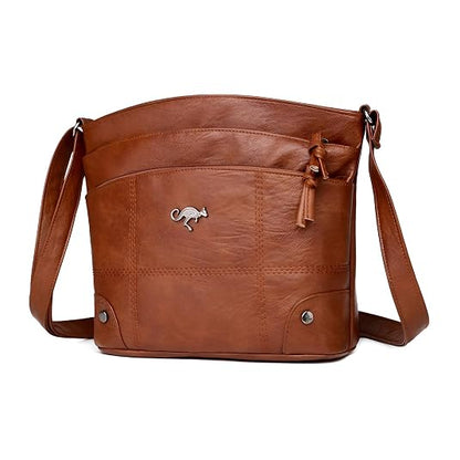 Vintage Leather Shoulder Bag with Adjustable Strap and Pockets