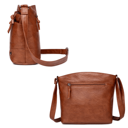 Vintage Leather Shoulder Bag with Adjustable Strap and Pockets