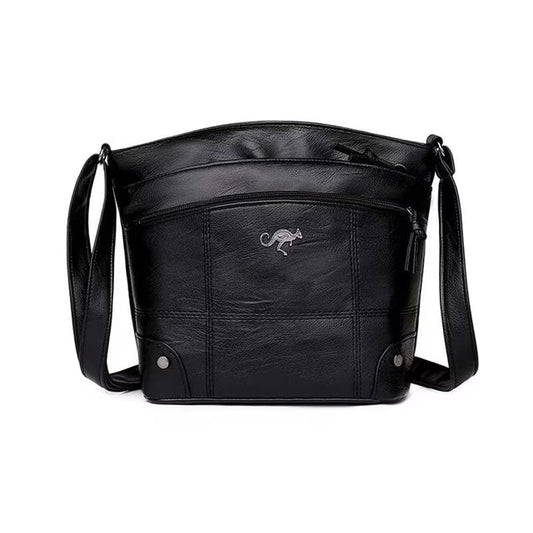 Vintage Leather Shoulder Bag with Adjustable Strap and Pockets