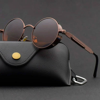 Vintage Round Steampunk Sunglasses Polarized UV400 Alloy Frame