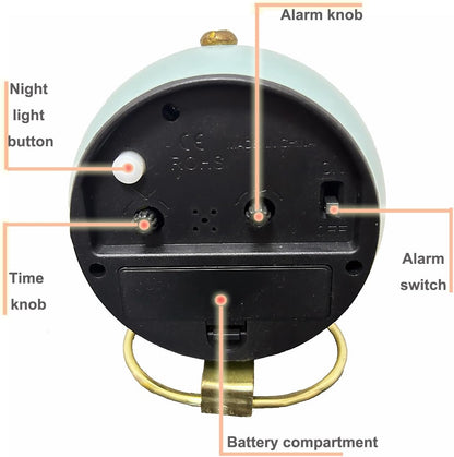 Vintage Silent Alarm Clock with Night Light for Bedroom