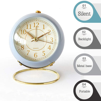 Vintage Silent Alarm Clock with Night Light for Bedroom