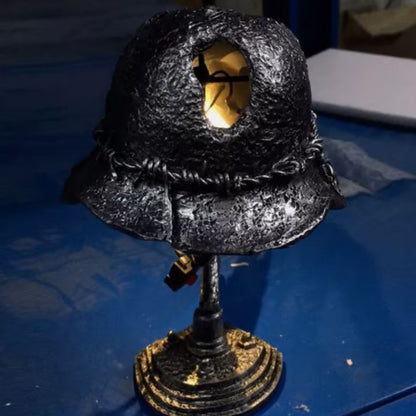 Vintage Steel Helmet LED Table Lamp USB Powered