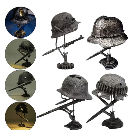 Vintage Steel Helmet LED Table Lamp USB Powered