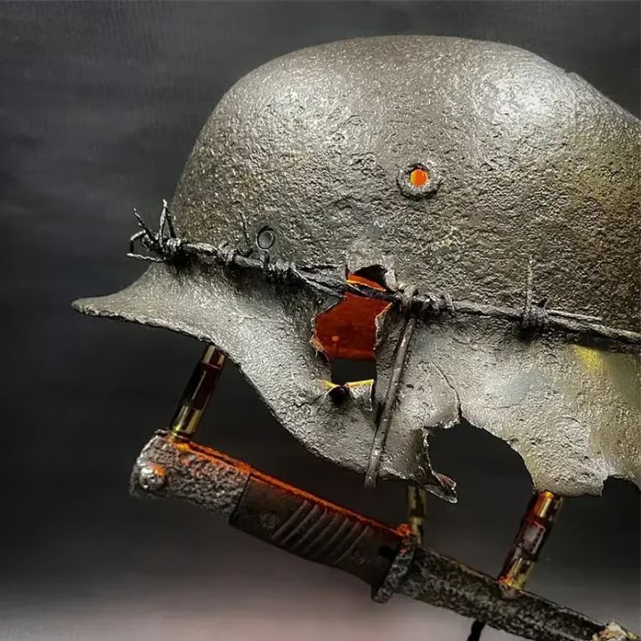 Vintage Steel Helmet LED Table Lamp USB Powered