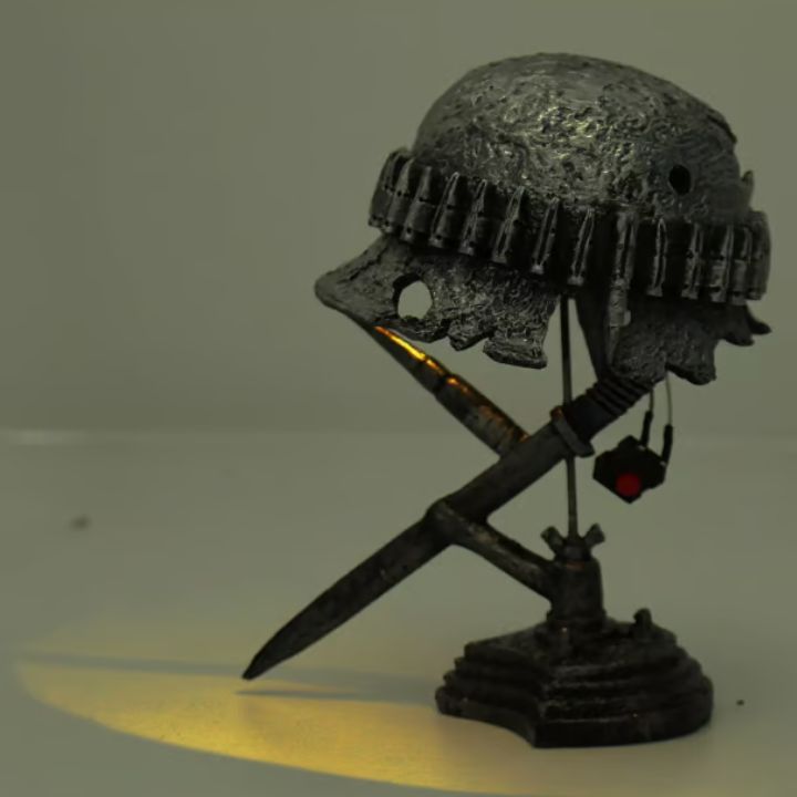 Vintage Steel Helmet LED Table Lamp USB Powered