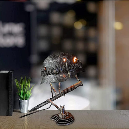 Vintage Steel Helmet LED Table Lamp USB Powered