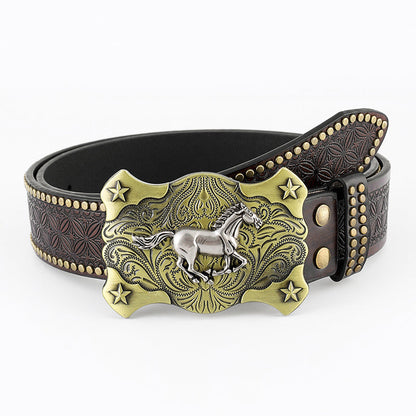Vintage Western Cowboy Belt Animal Pattern Buckle