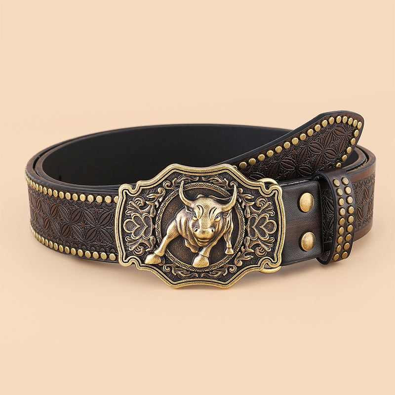 Vintage Western Cowboy Belt Animal Pattern Buckle