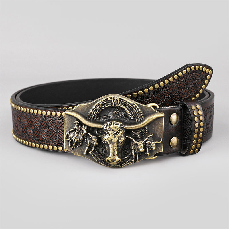 Vintage Western Cowboy Belt Animal Pattern Buckle