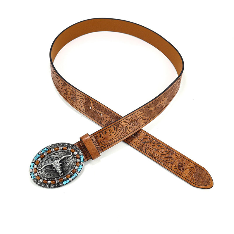 Vintage Western Cowboy Belt Animal Pattern Buckle