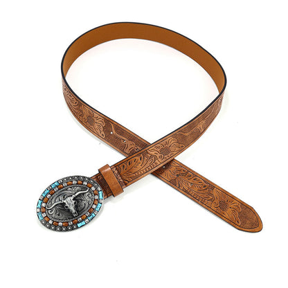 Vintage Western Cowboy Belt Animal Pattern Buckle