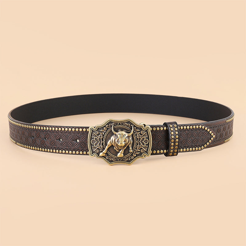 Vintage Western Cowboy Belt Animal Pattern Buckle