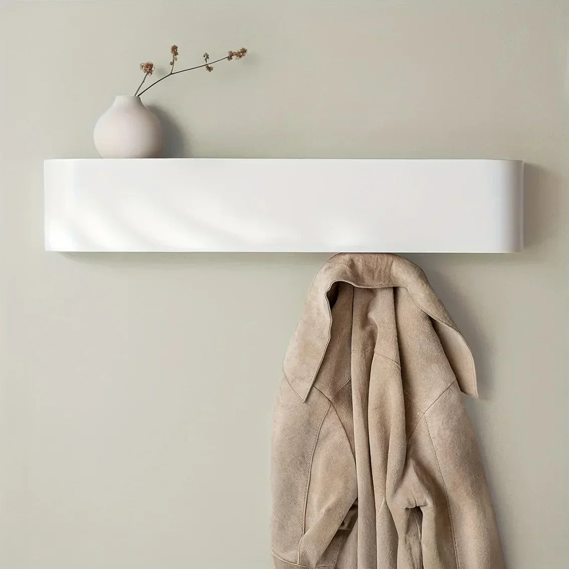 Wall Mounted Coat Rack with Shelf and Hidden Hooks